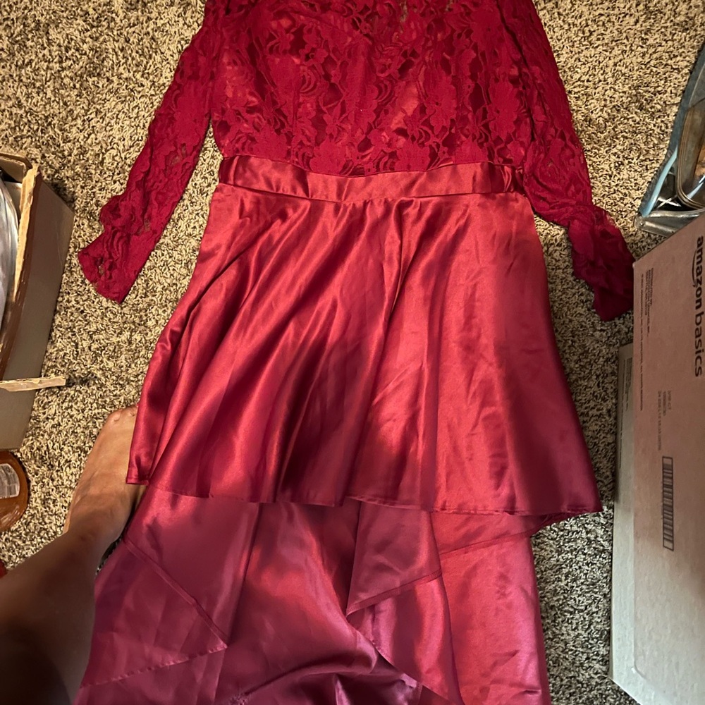 Elegant Lace and Satin Kids Dress in Red